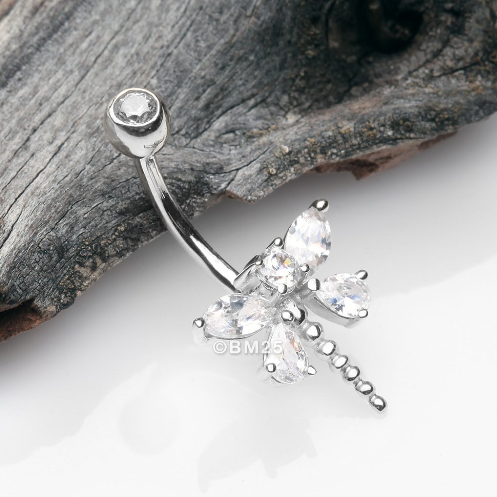 14 Karat White Gold Marquise Teardrop Sparkle Gem Dragonfly Belly Button Ring